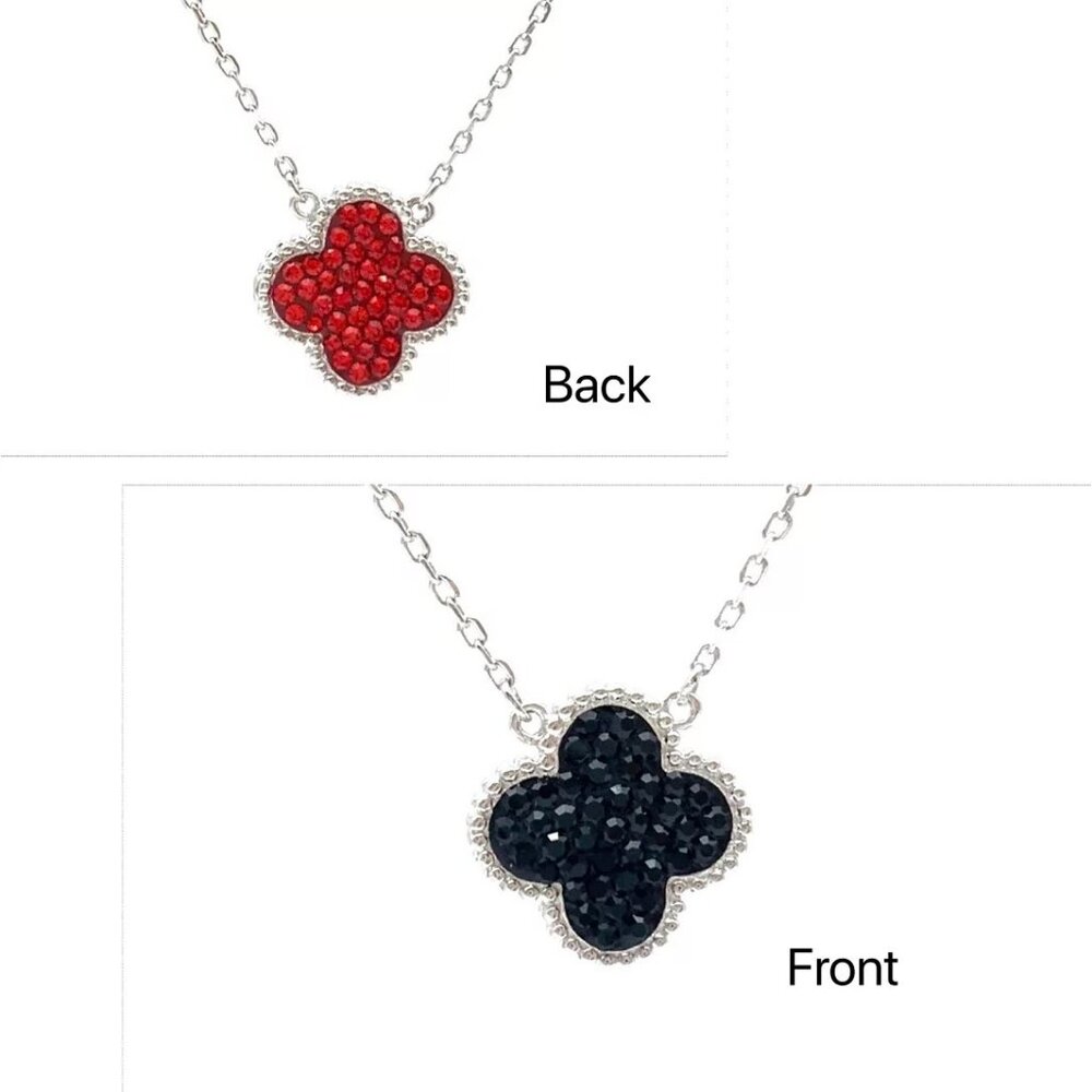18k Gold Plated sterling silver Clover Red and Blue reversible necklace 16-18"